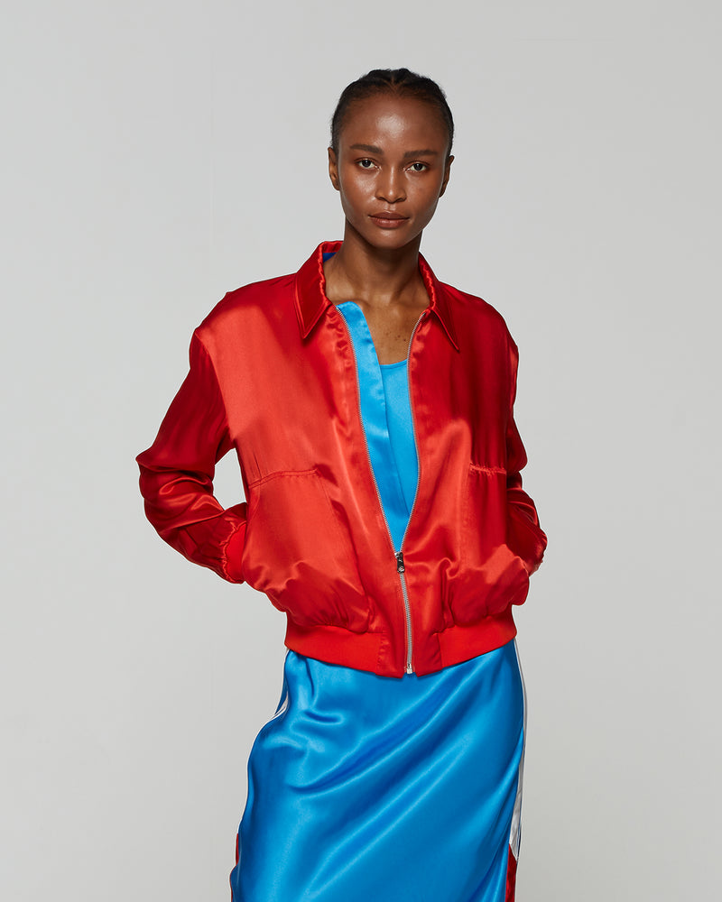 Satin Parachute Bomber Jacket - Retro Red picture #1