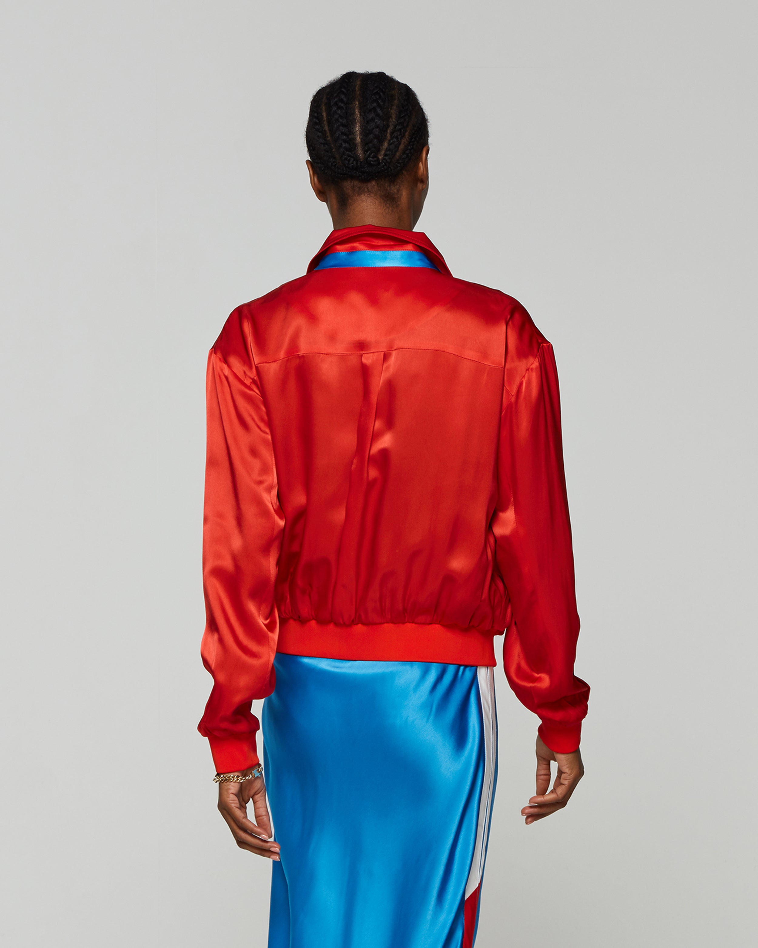 Satin Parachute Bomber Jacket - Retro Red