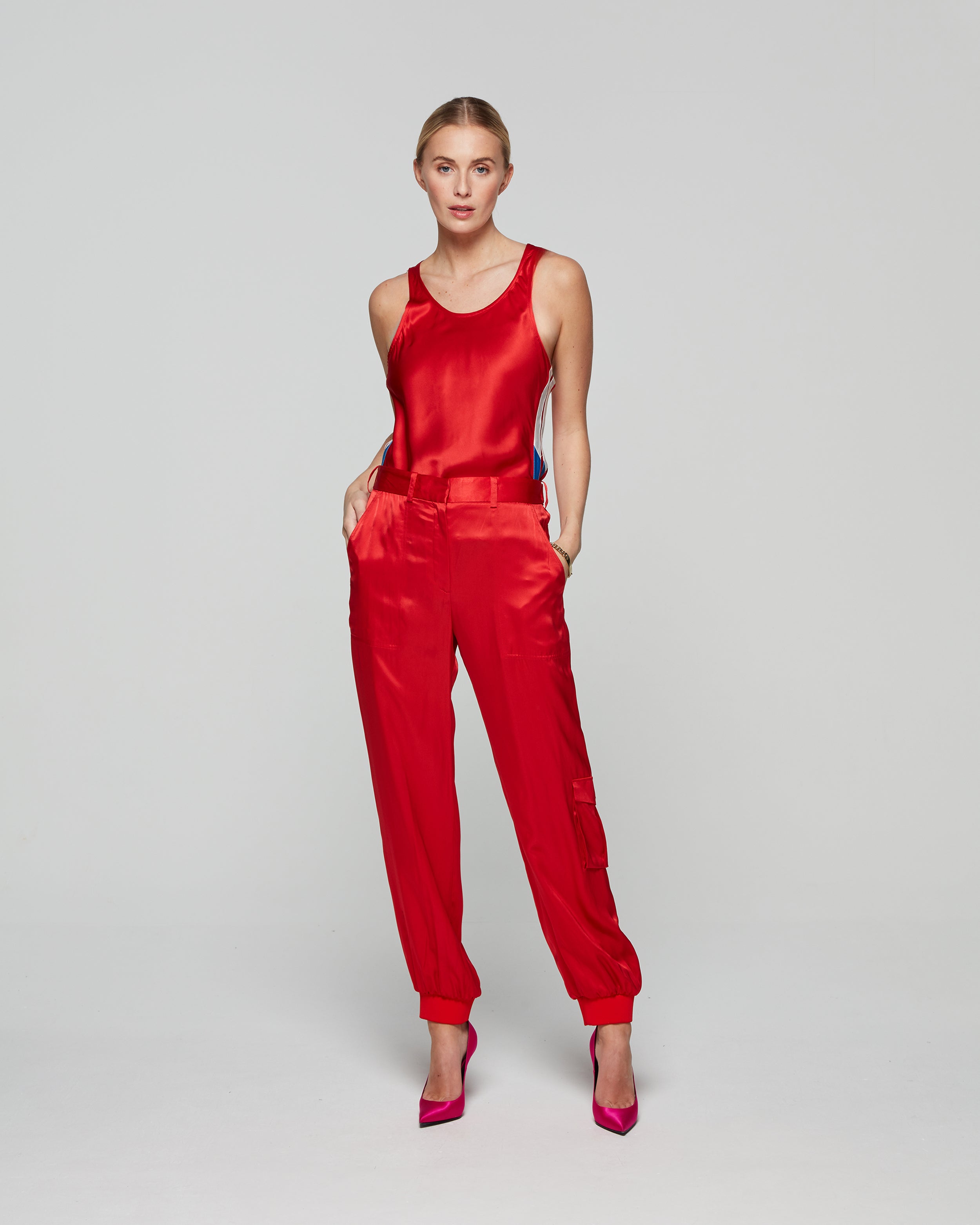 Satin Parachute Trouser - Retro Red