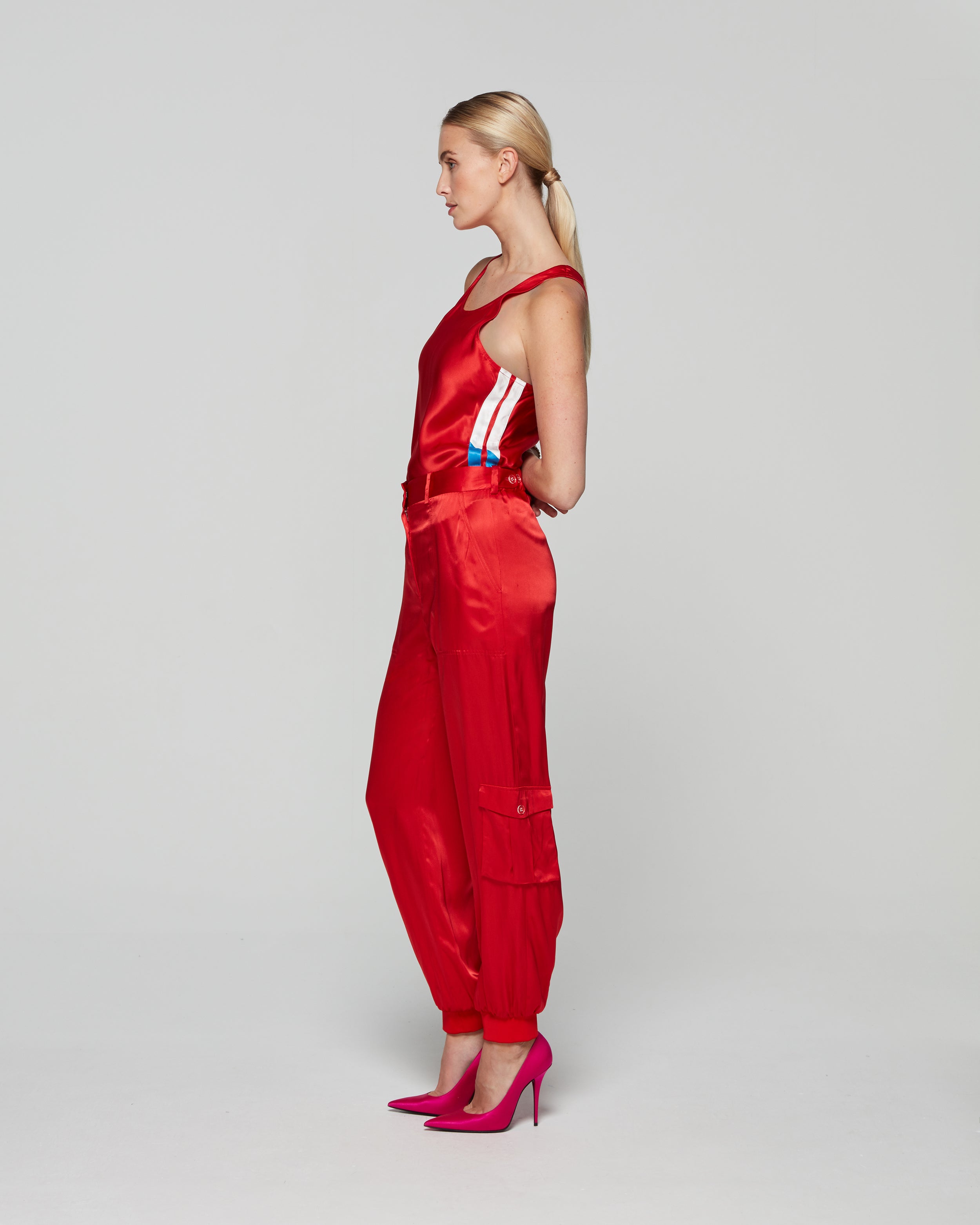 Satin Parachute Trouser - Retro Red