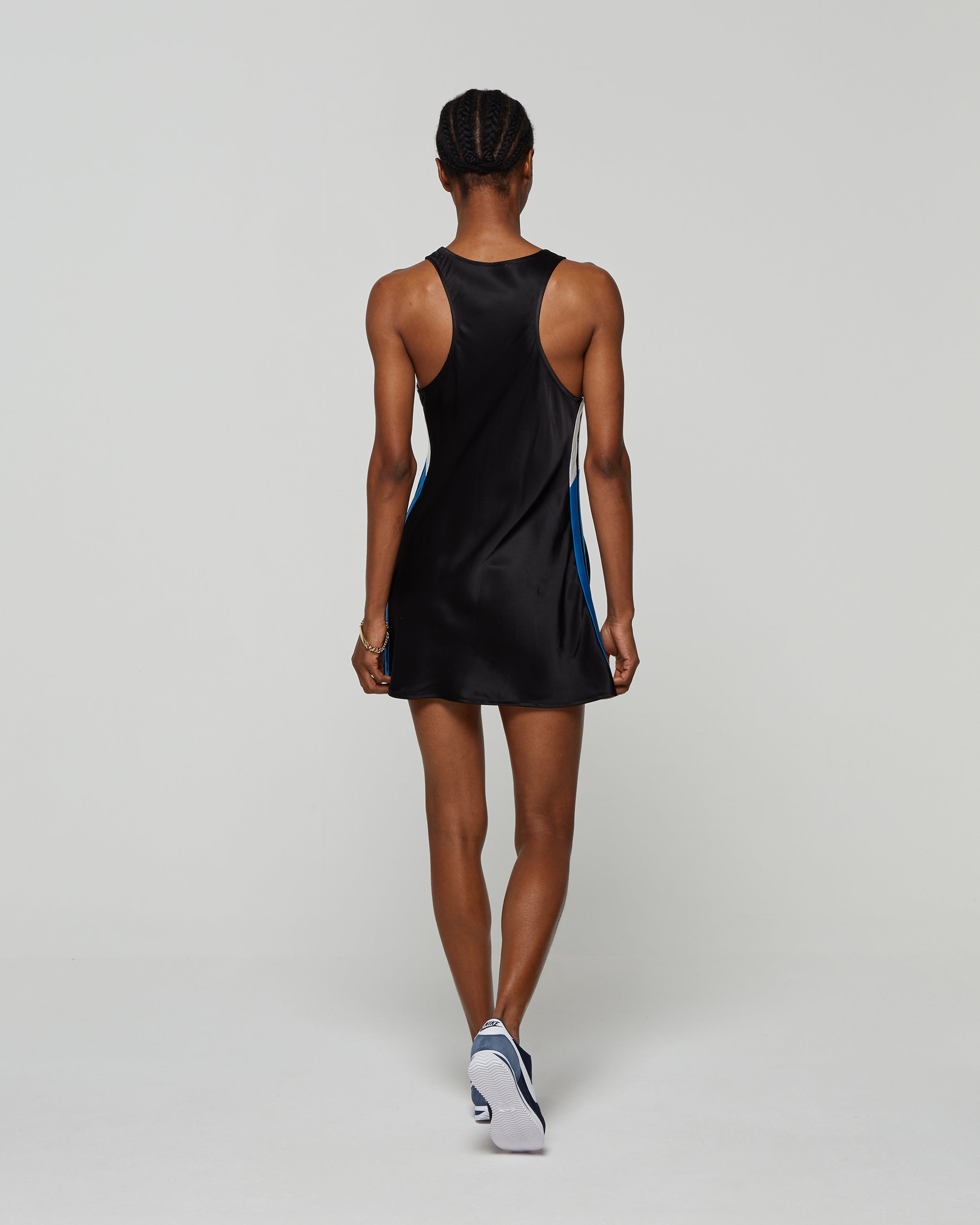 Satin Racer Mini Tank Dress - Black