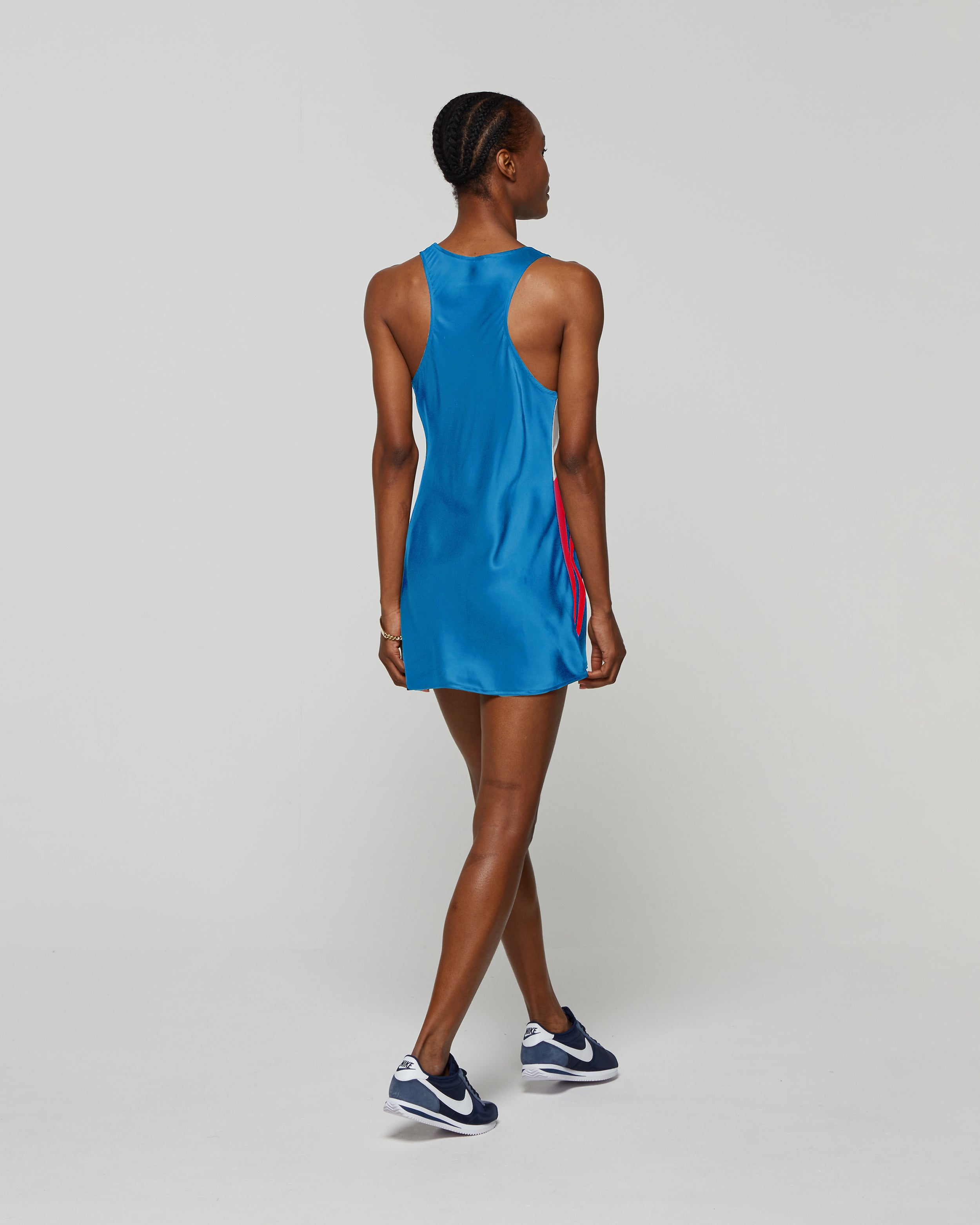 Satin Racer Mini Tank Dress - Retro Blue