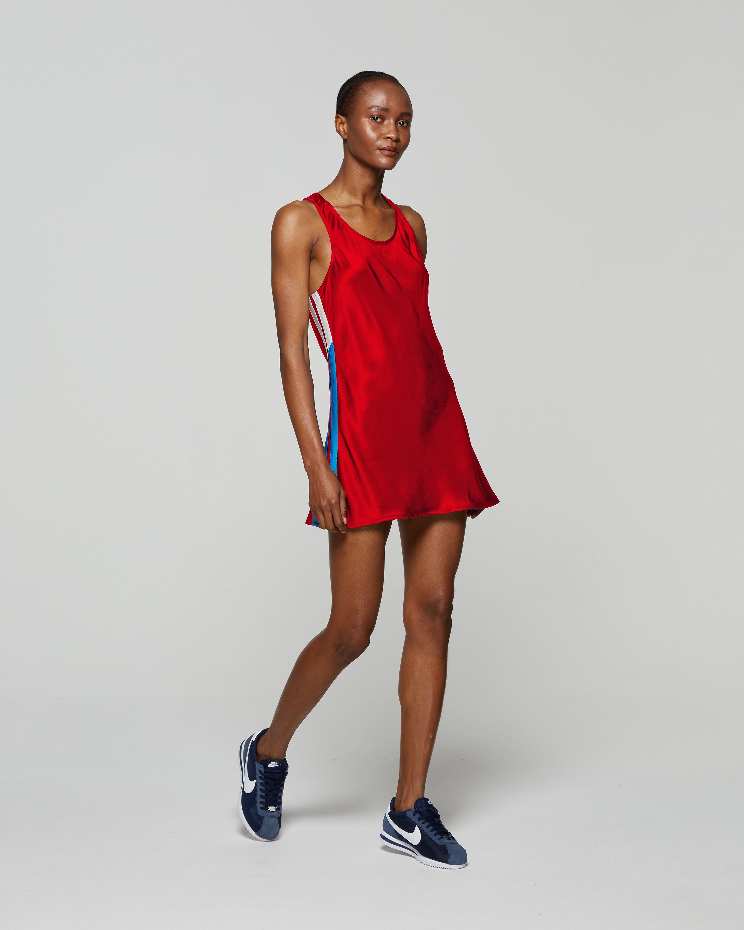 Satin Racer Mini Tank Dress - Retro Red