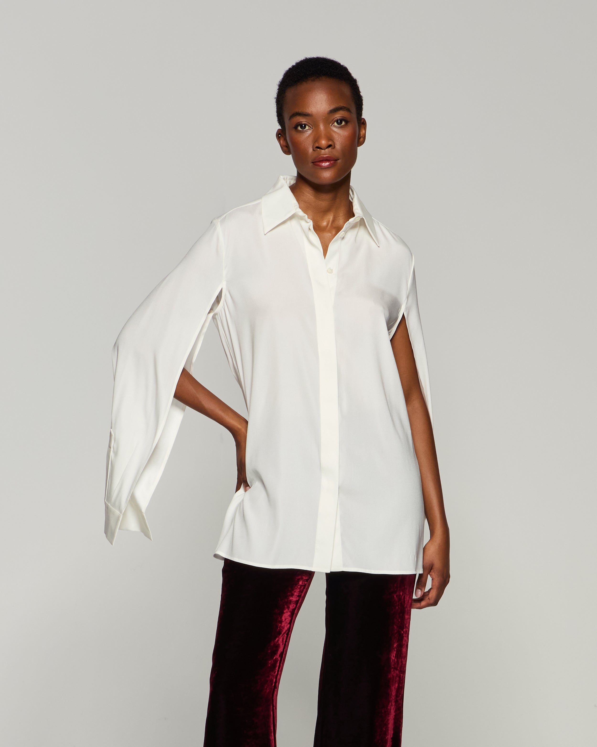 Silk Cape Sleeve Shirt - Cream