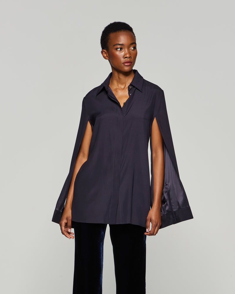 Silk Cape Sleeve Shirt - Midnight Navy picture #3