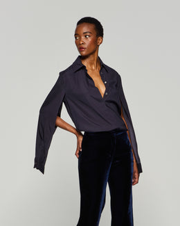 Silk Cape Sleeve Shirt - Midnight Navy