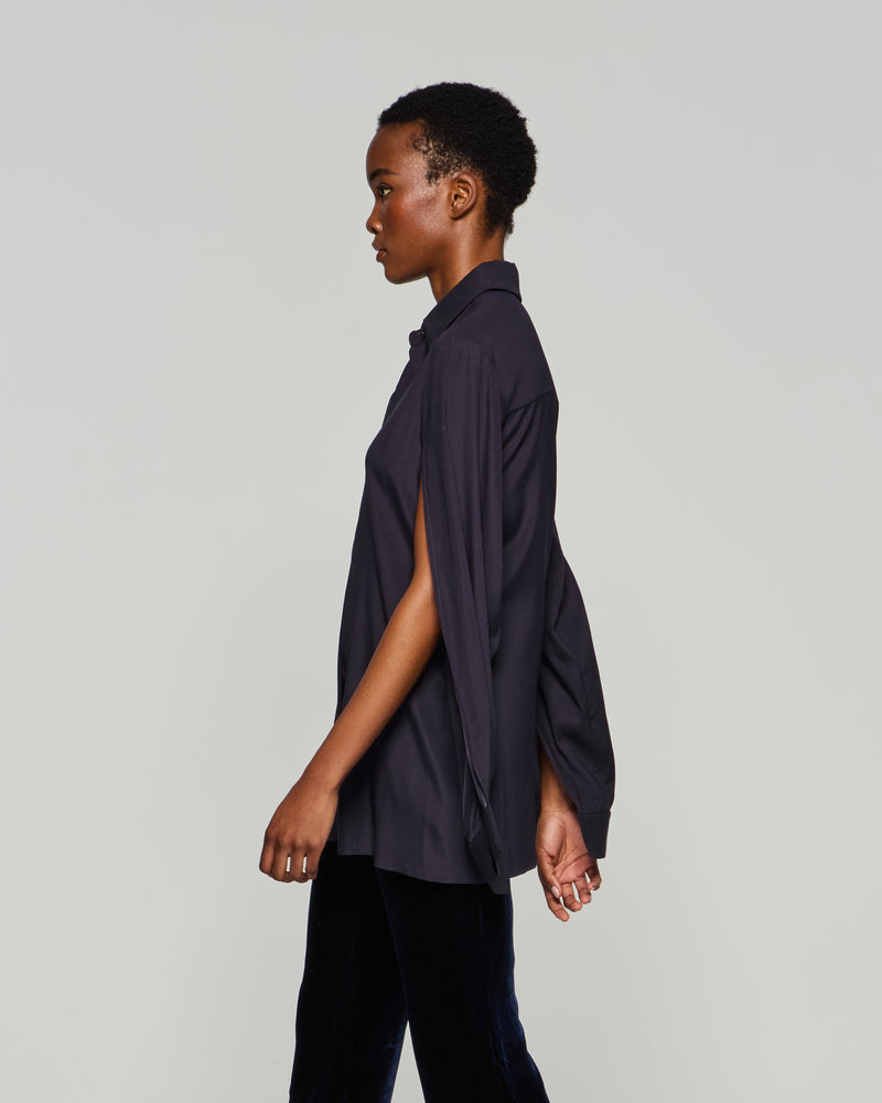 Silk Cape Sleeve Shirt - Midnight Navy picture #4