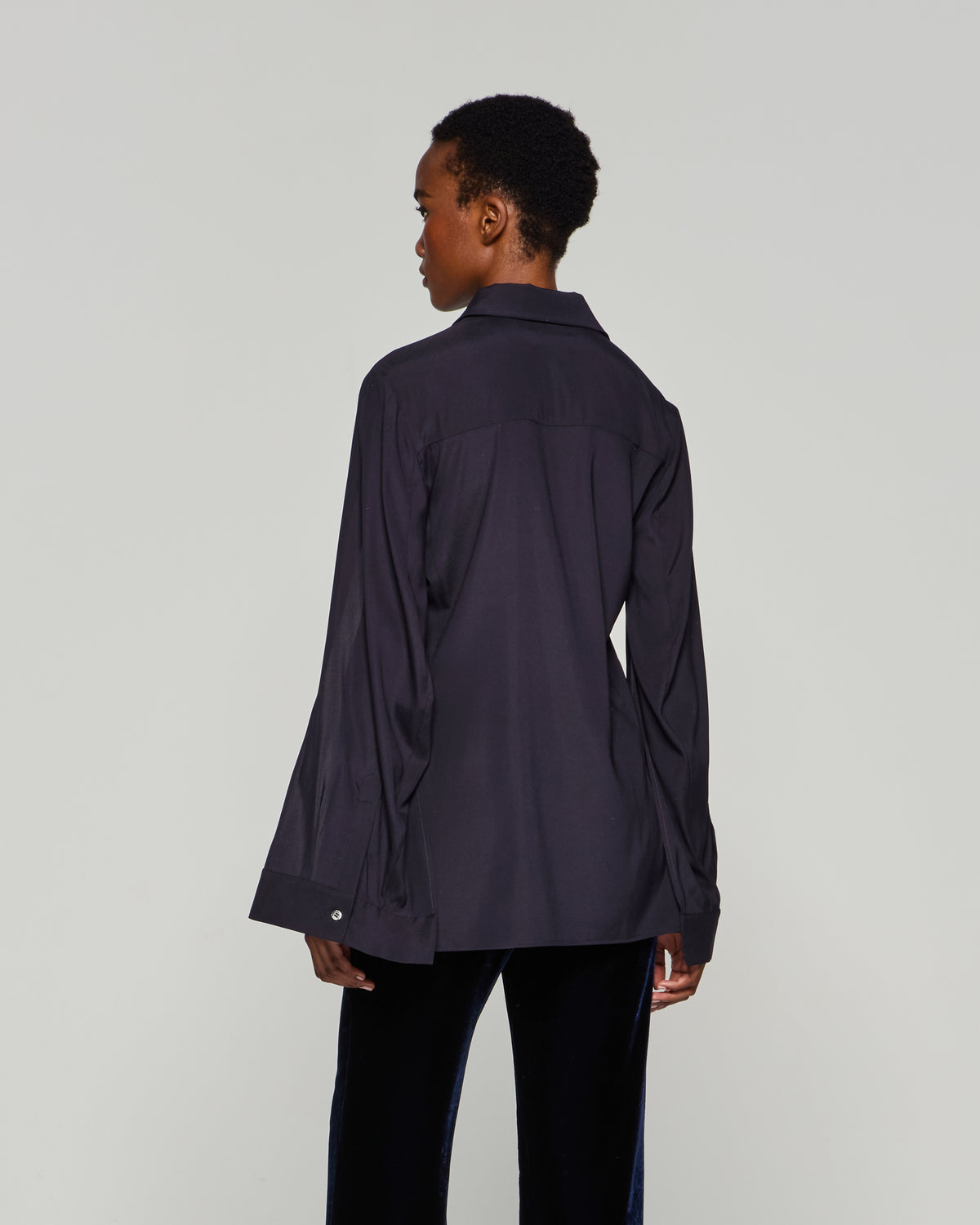 Silk Cape Sleeve Shirt - Midnight Navy