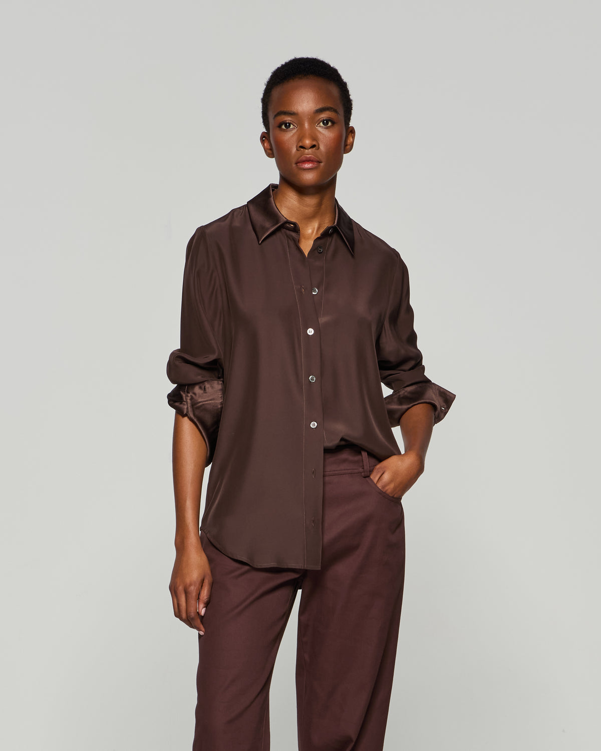 Silk Classic Shirt - Chocolate Brown