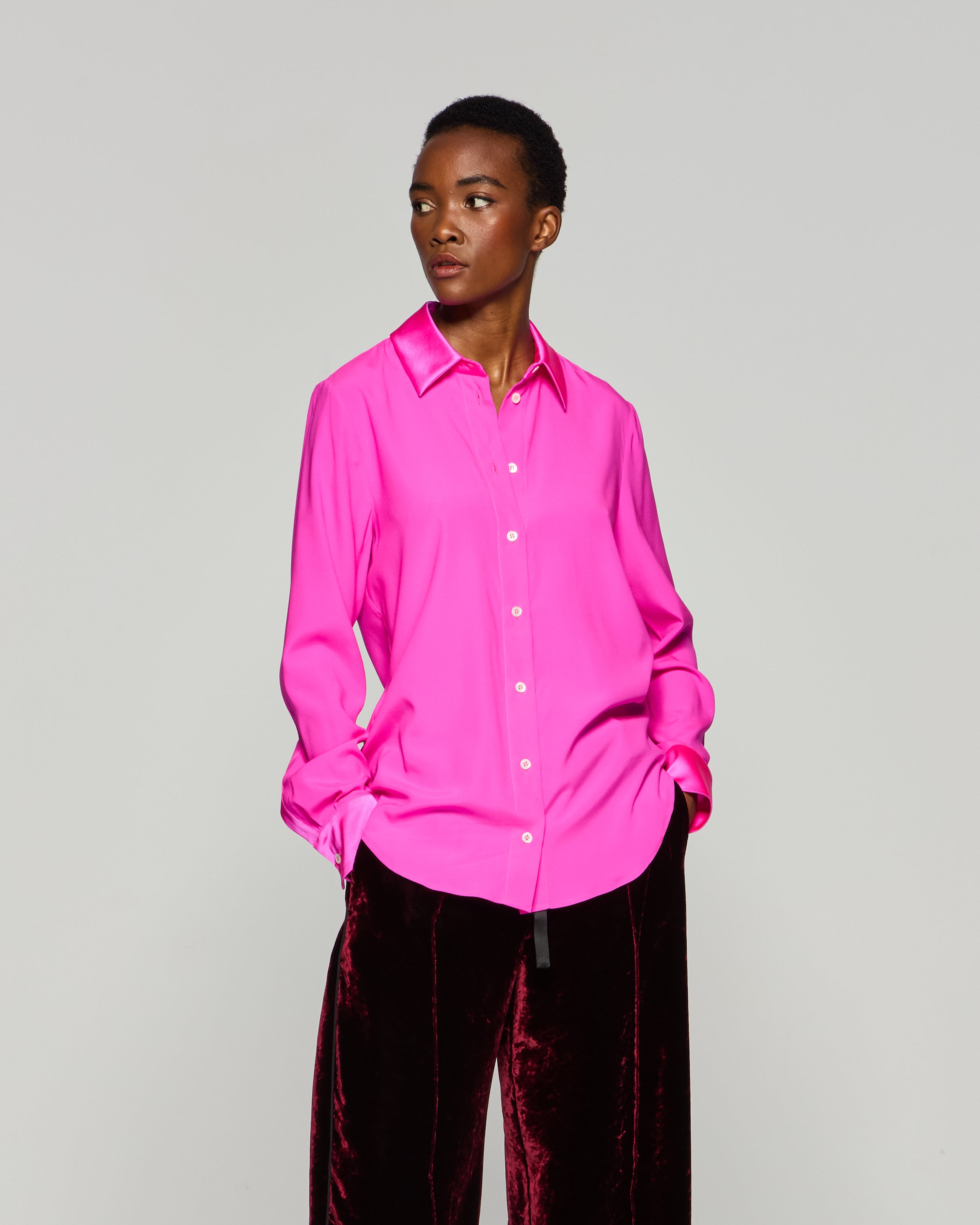 Silk Classic Shirt - Neon Pink