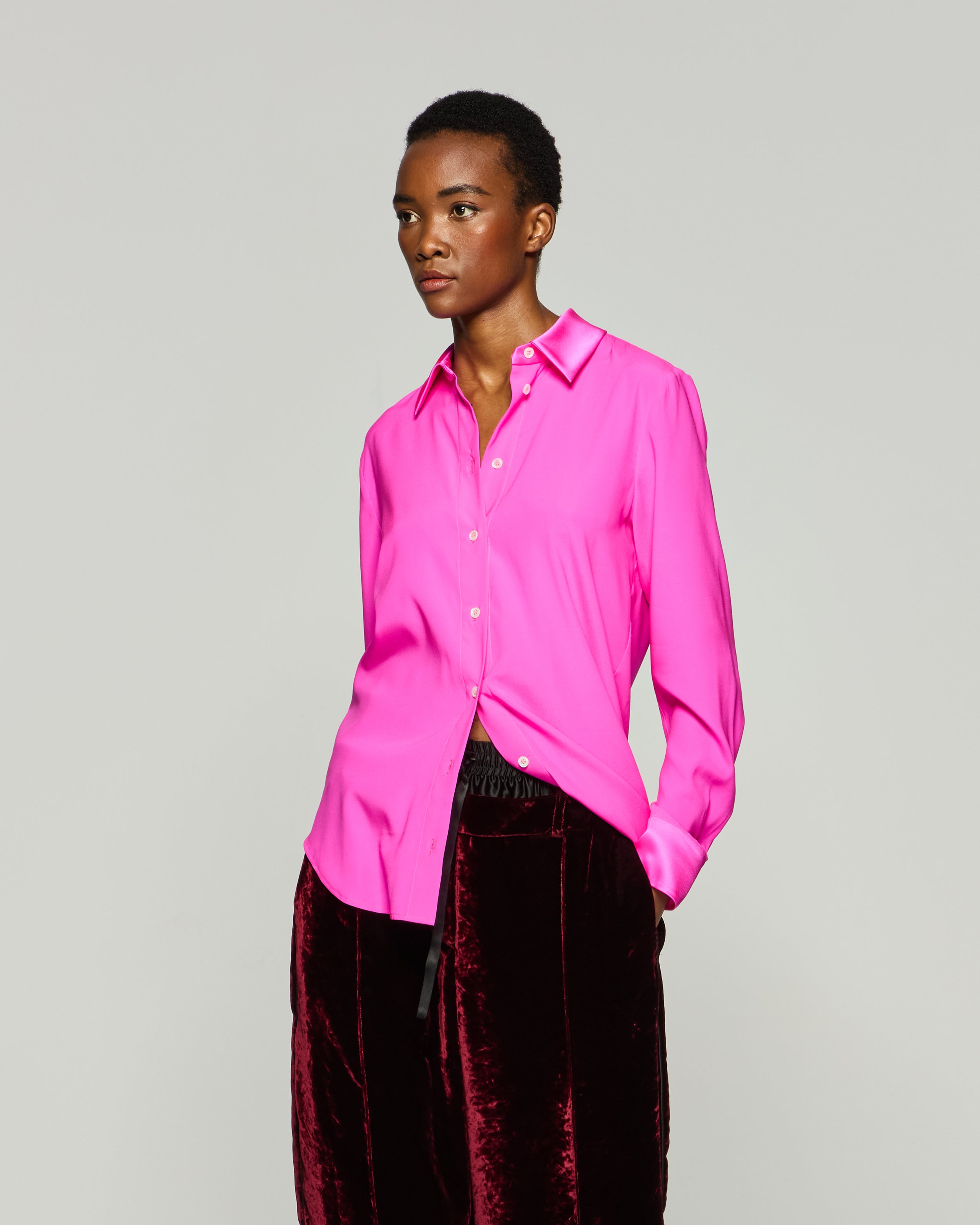 Silk Classic Shirt - Neon Pink