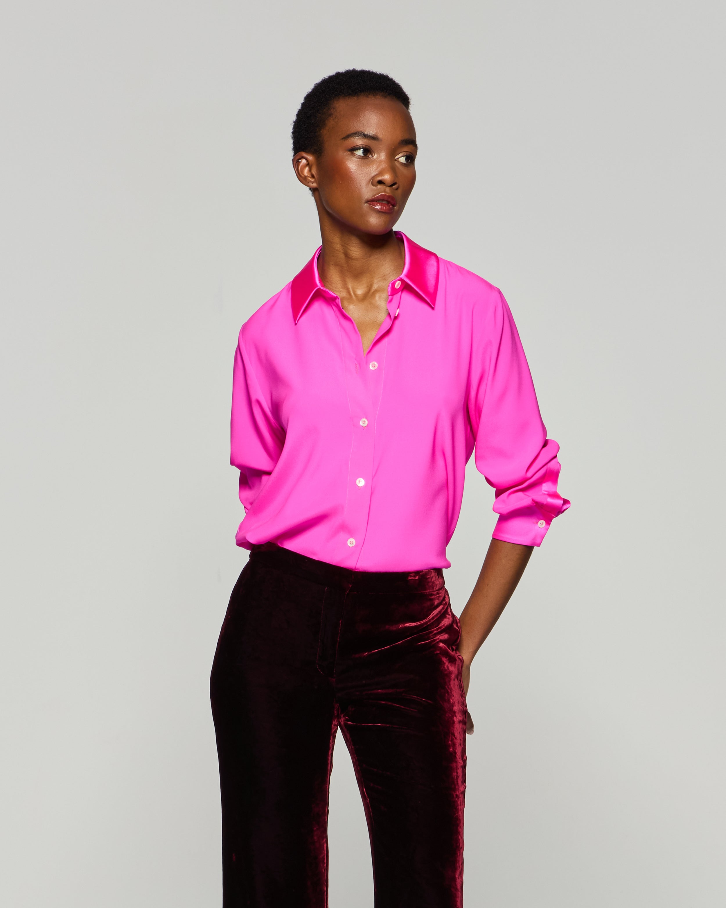 Silk Classic Shirt - Neon Pink