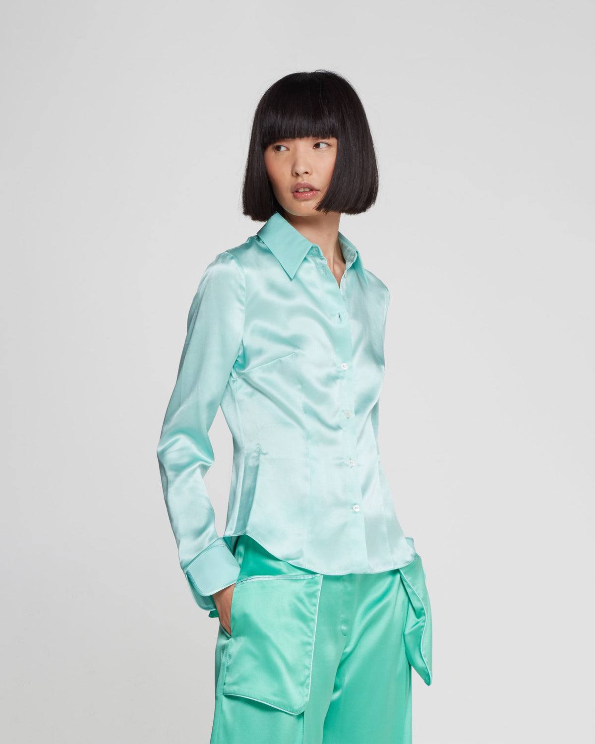 Silk Fitted Shirt - Seafoam Green SERENA BUTE