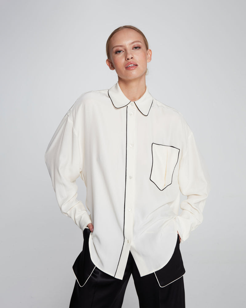 Silk Piped Oversized Shirt - Pearl picture #1