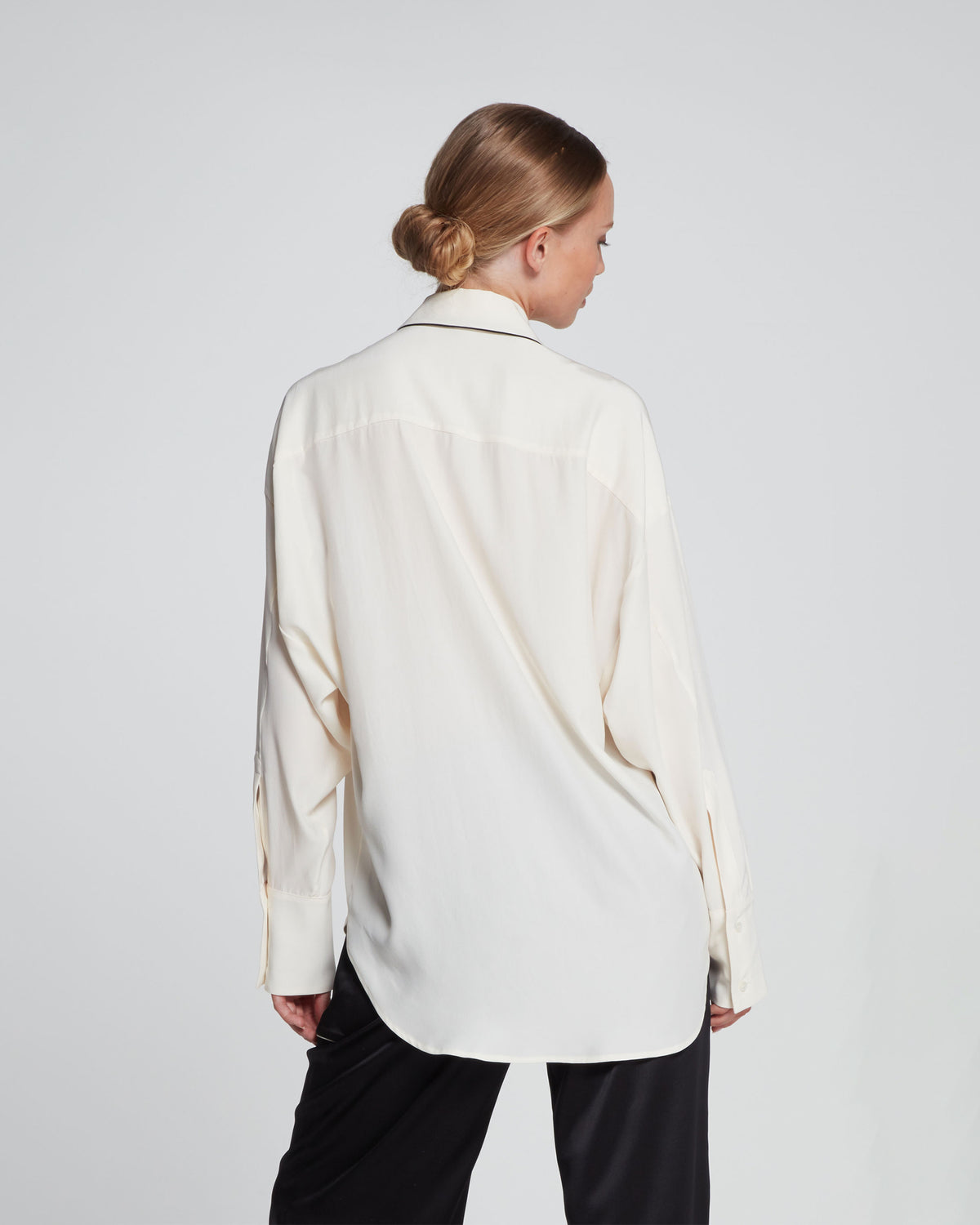 Silk Piped Oversized Shirt - Pearl