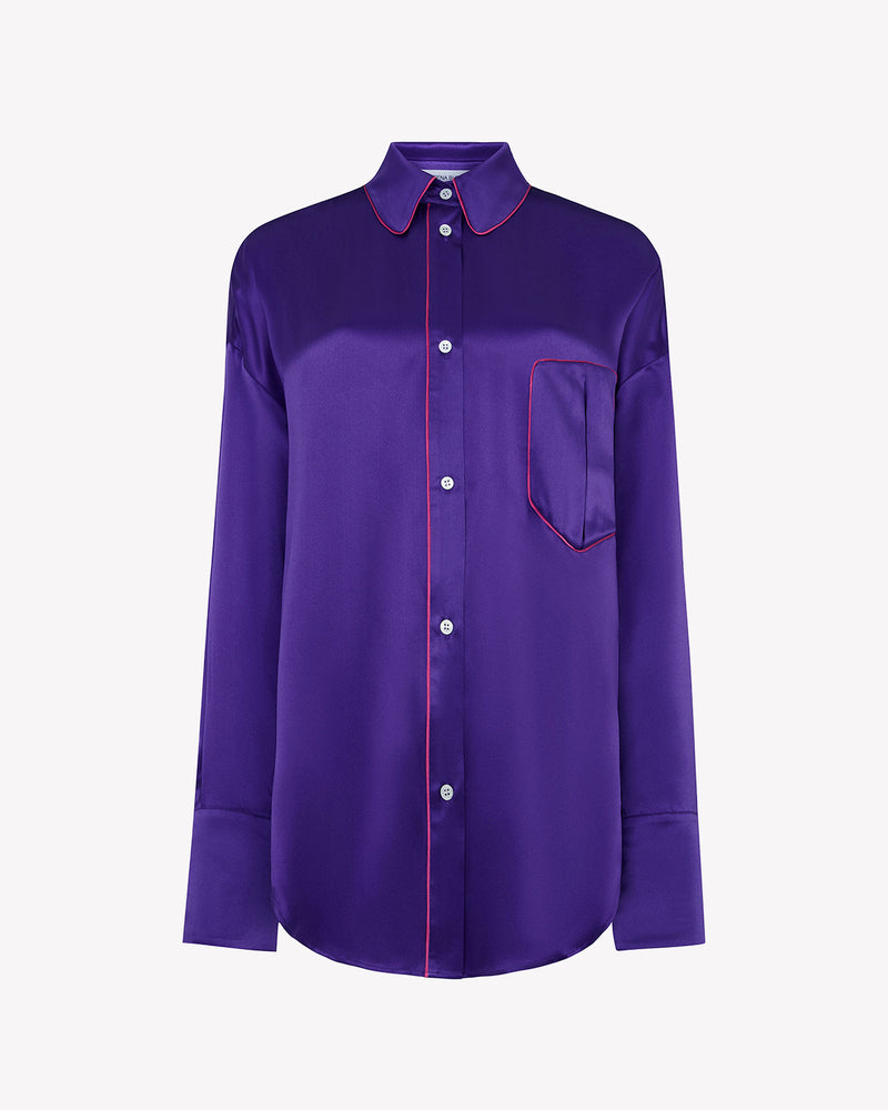 Silk Piped Oversized Shirt - Amethyst Purple picture #2