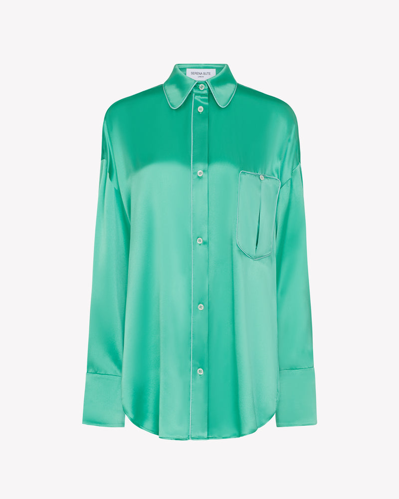 Silk Piped Oversized Shirt - Emerald Green picture #2