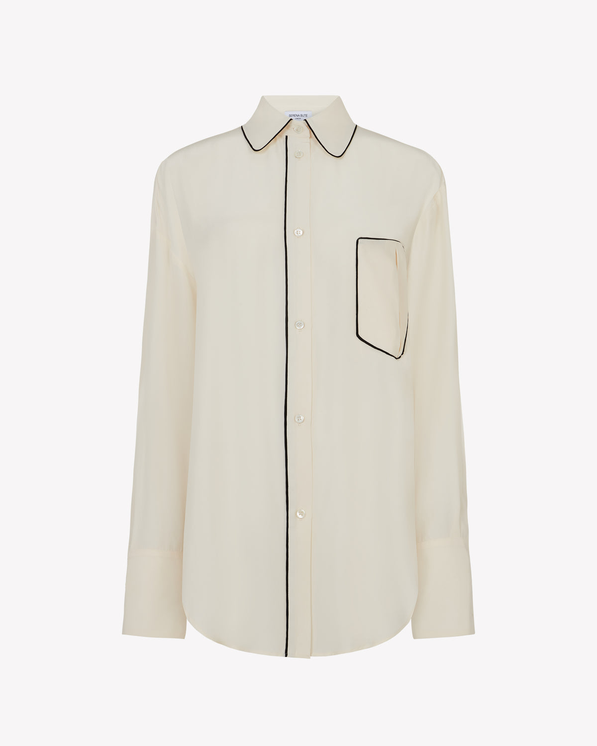 Silk Piped Oversized Shirt - Pearl