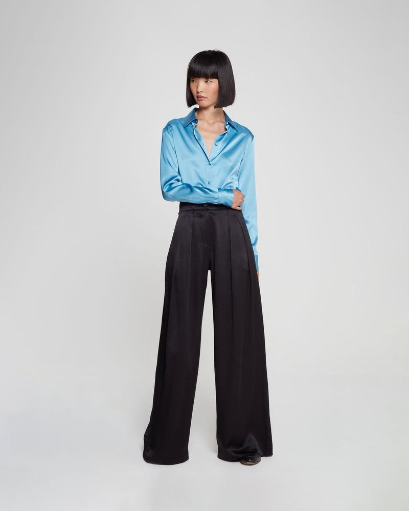 Silk Relaxed Wide Leg Trouser - Black picture #1