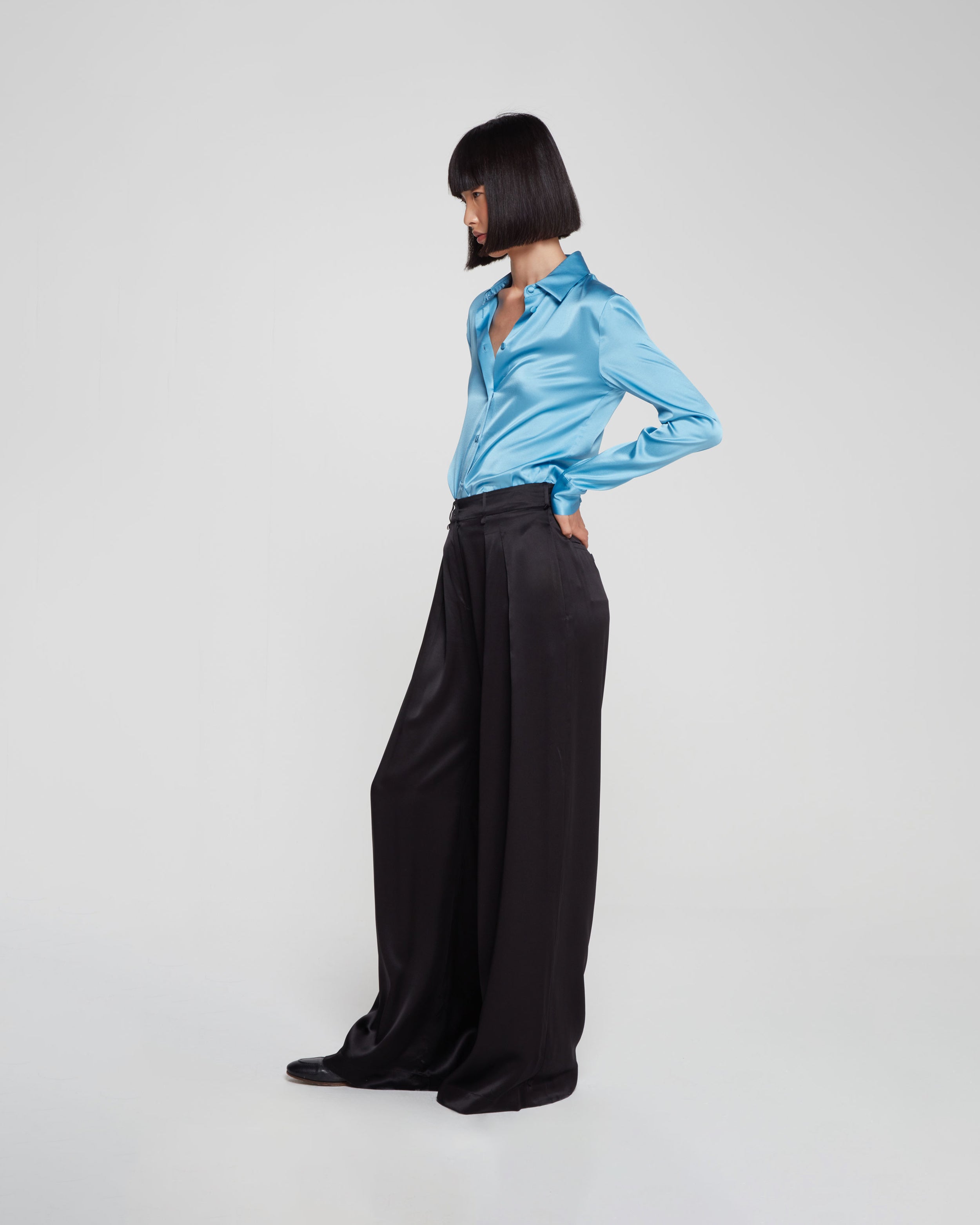 Black silk hotsell wide leg trousers