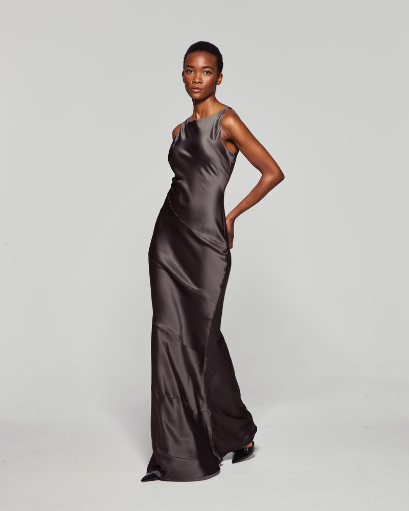 Silk Spiral Evening Dress - Dark Brown picture #1