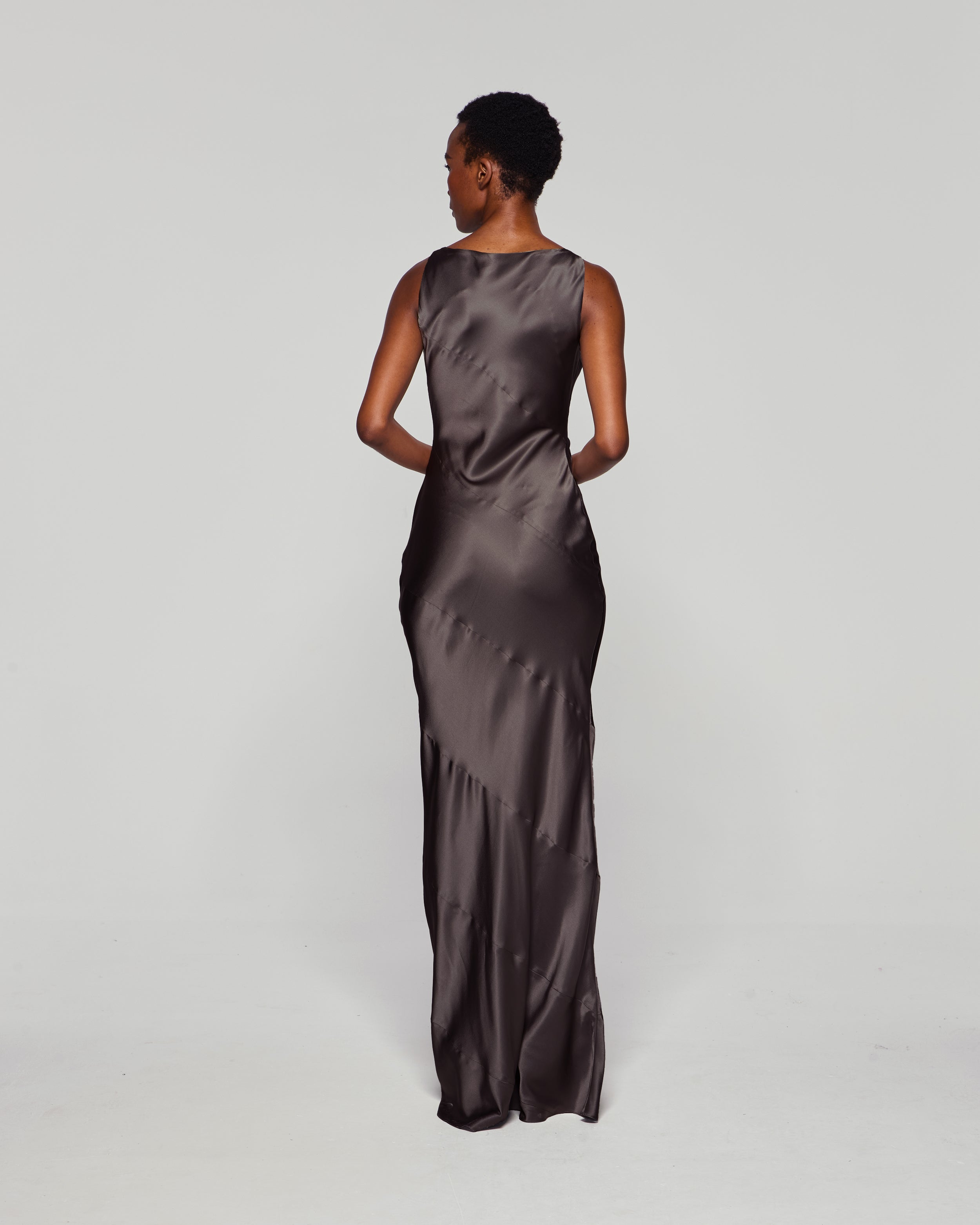 Silk Spiral Evening Dress - Dark Brown