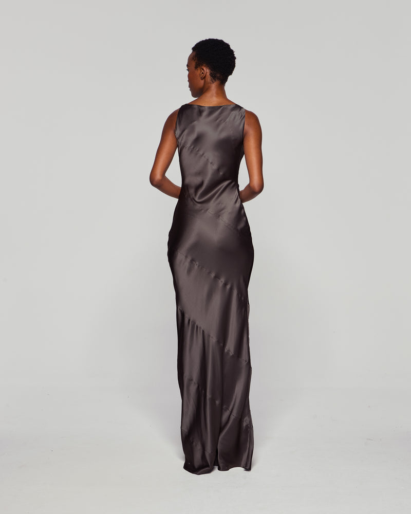 Silk Spiral Evening Dress - Dark Brown picture #4