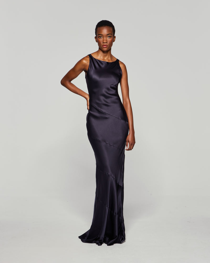 Silk Spiral Evening Dress - Midnight Navy picture #1