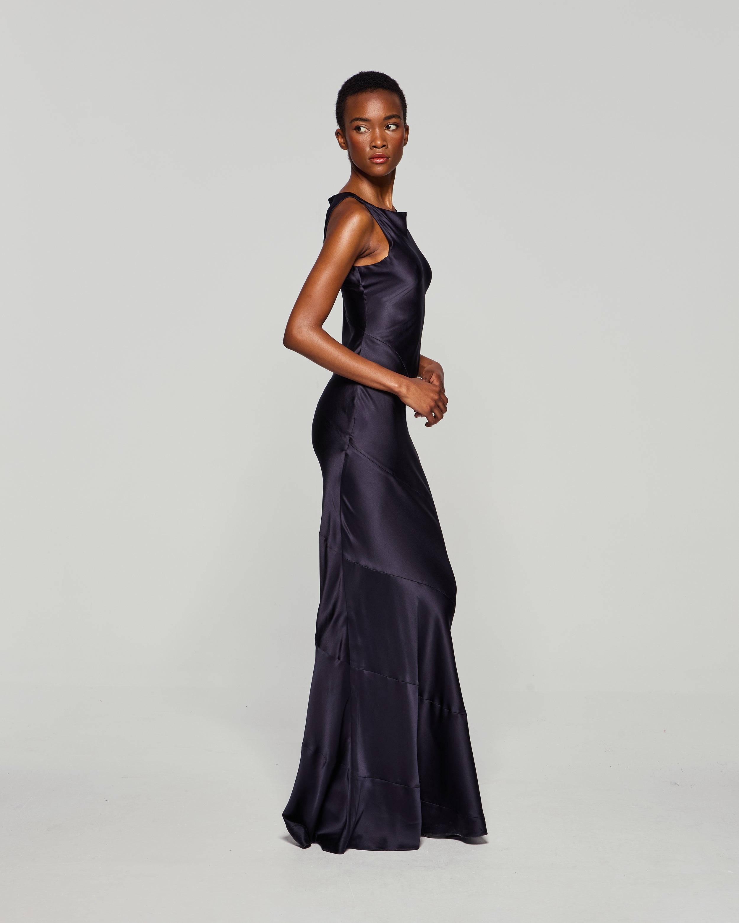 Silk Spiral Evening Dress - Midnight Navy