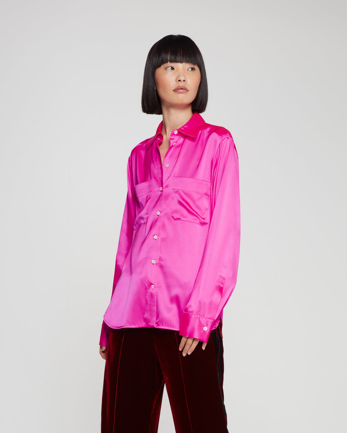 Silk Utility Shirt - Shocking Pink