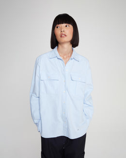 Soft Cotton Utility Shirt - Light Blue