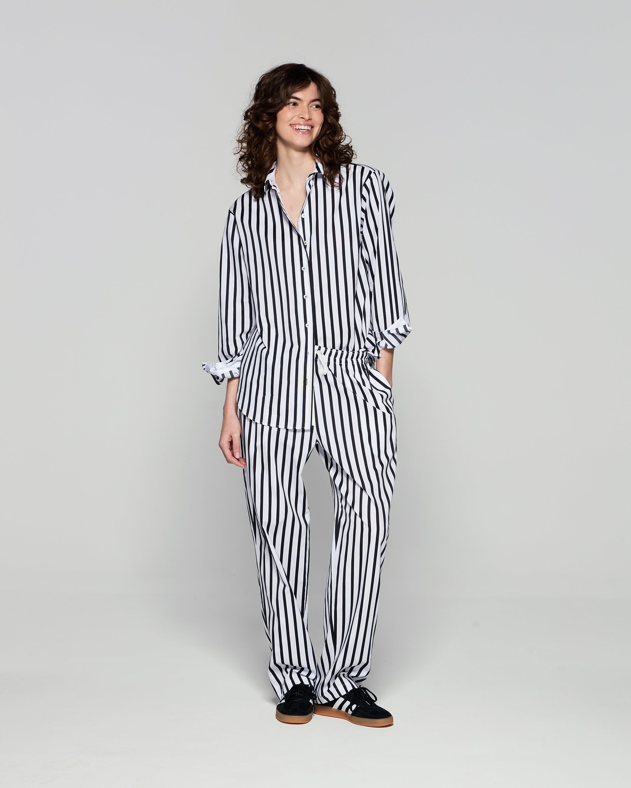 Striped Button Down Shirt - White/Black