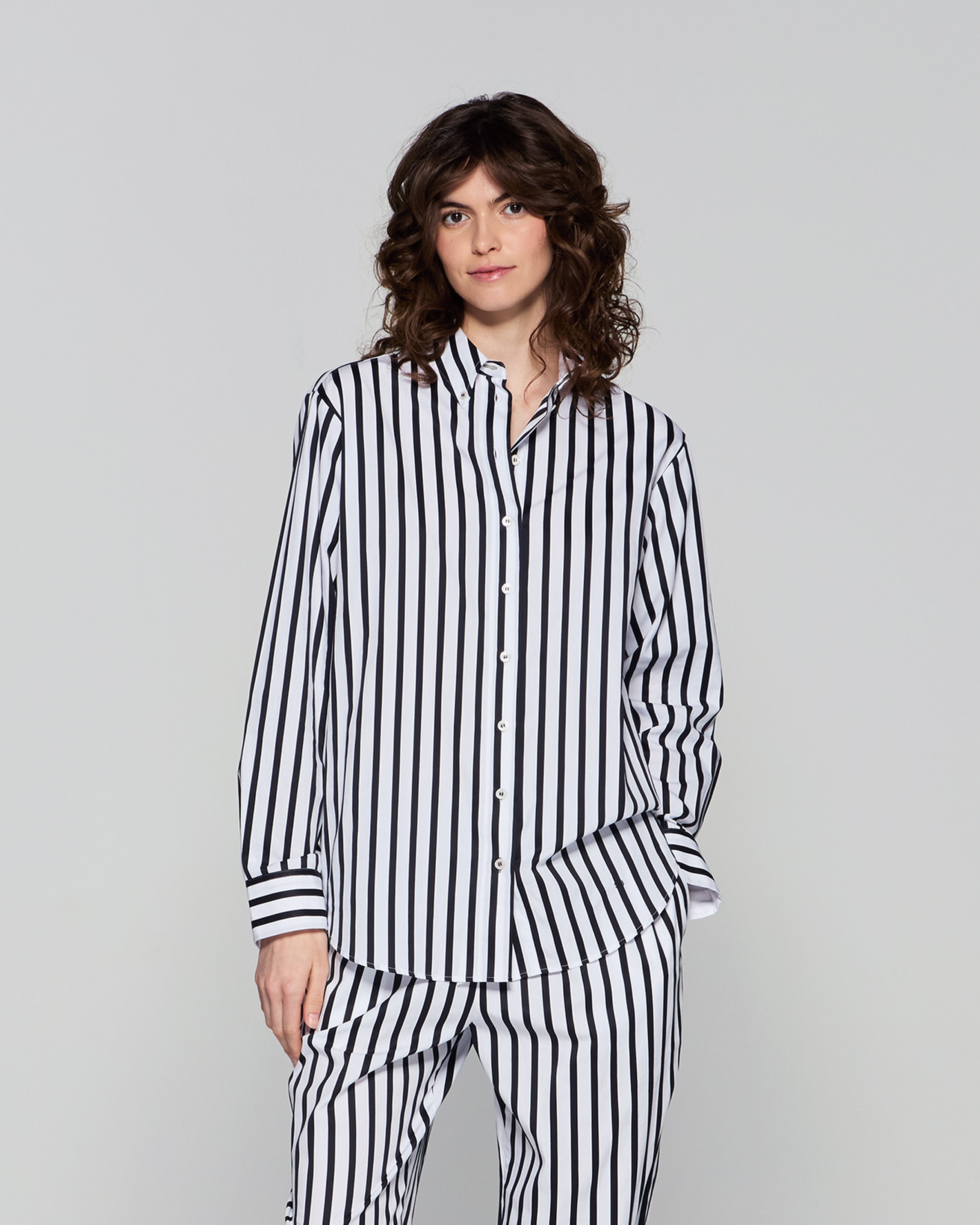 Striped Button Down Shirt - White/Black