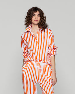 Striped Button Down Shirt - White/Orange