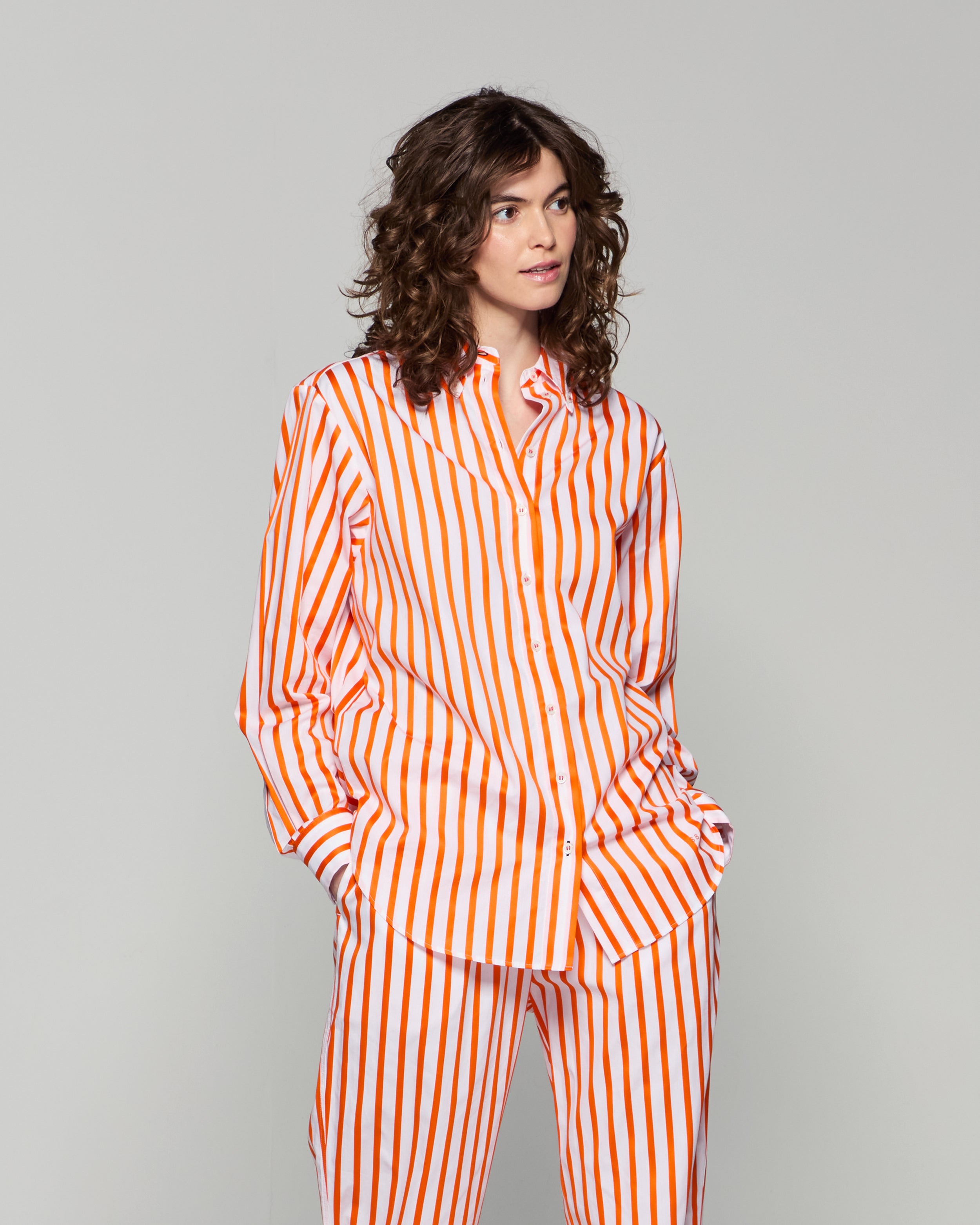 Striped Button Down Shirt - White/Orange