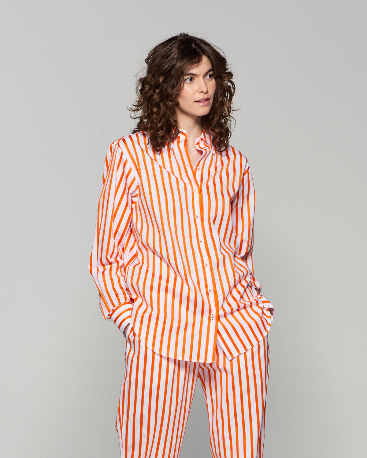 Striped Button Down Shirt - White/Orange