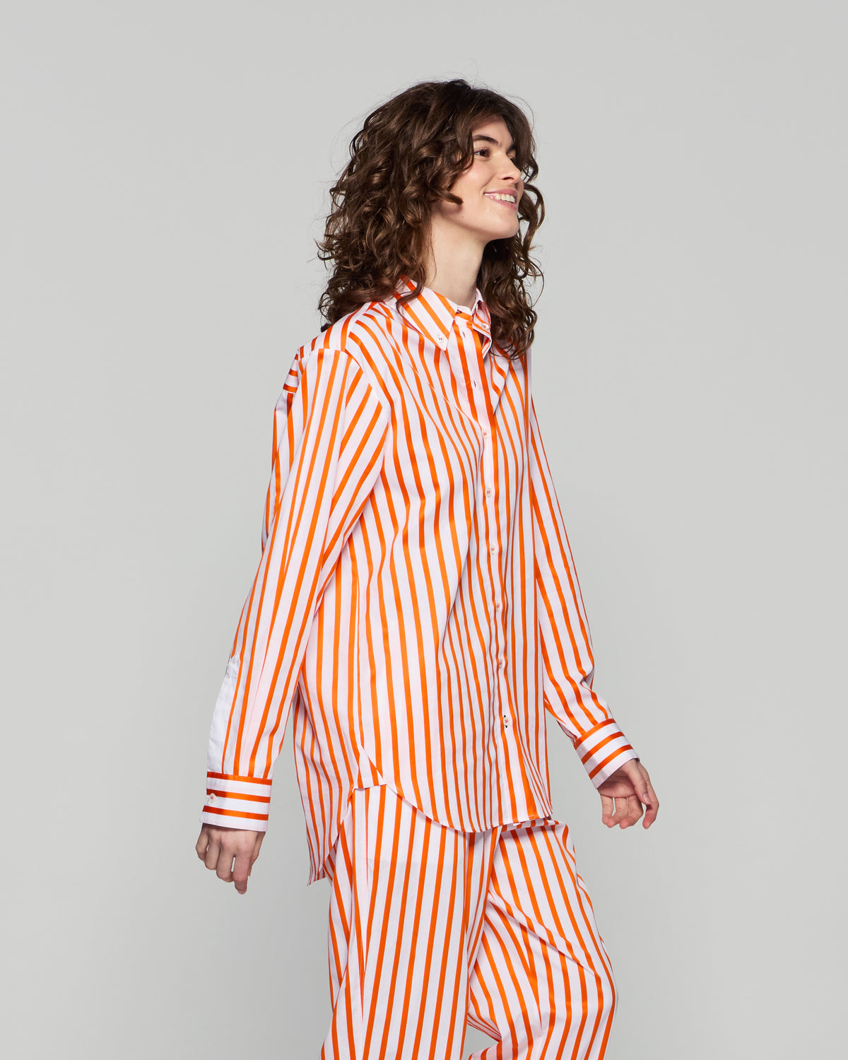 Striped Button Down Shirt - White/Orange