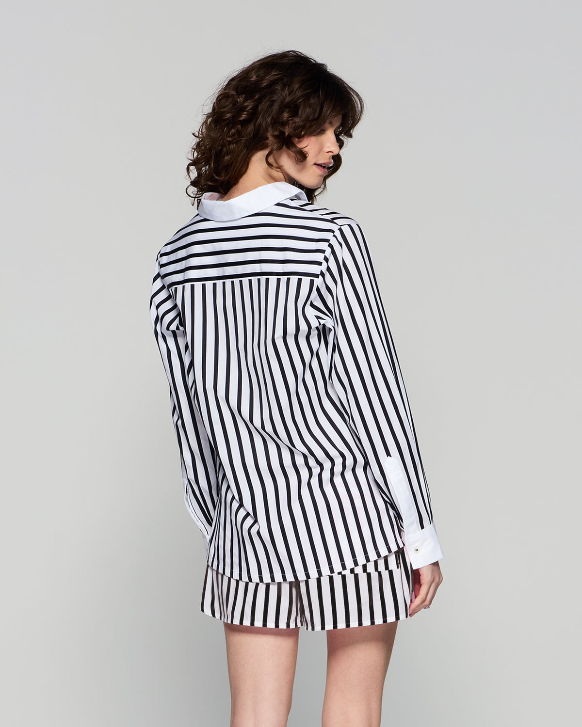 Striped Lace Up Shirt - White/Black