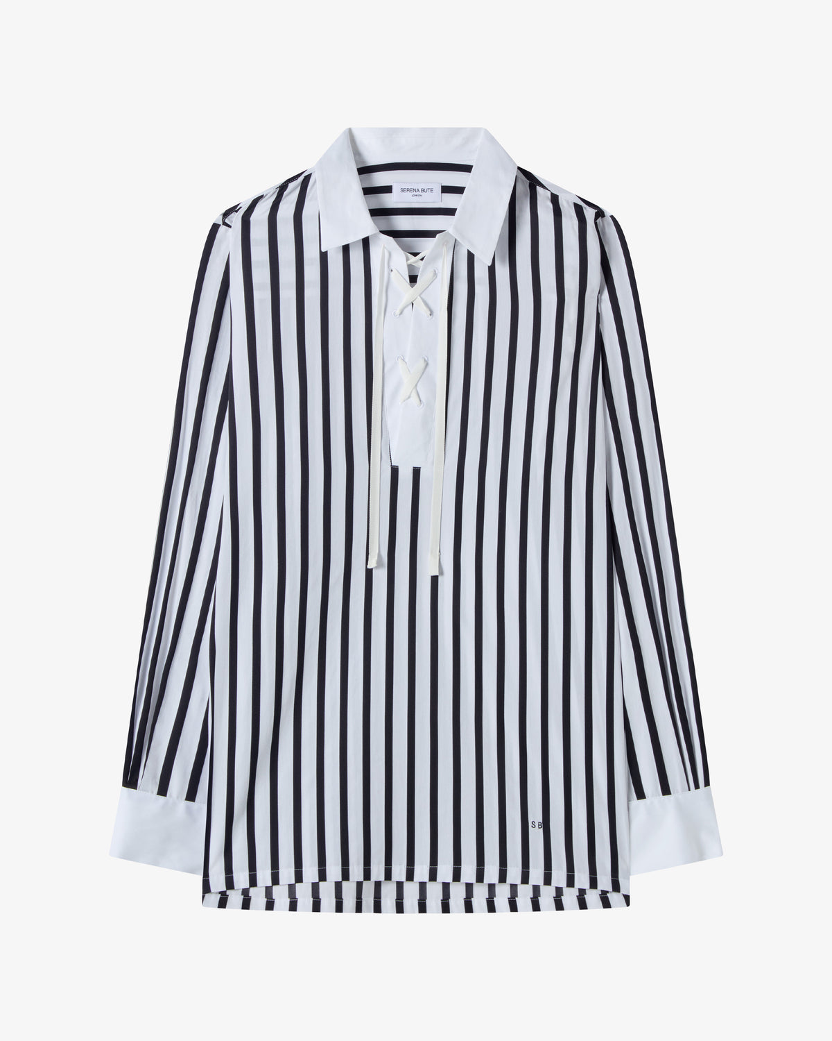 Striped Lace Up Shirt - White/Black