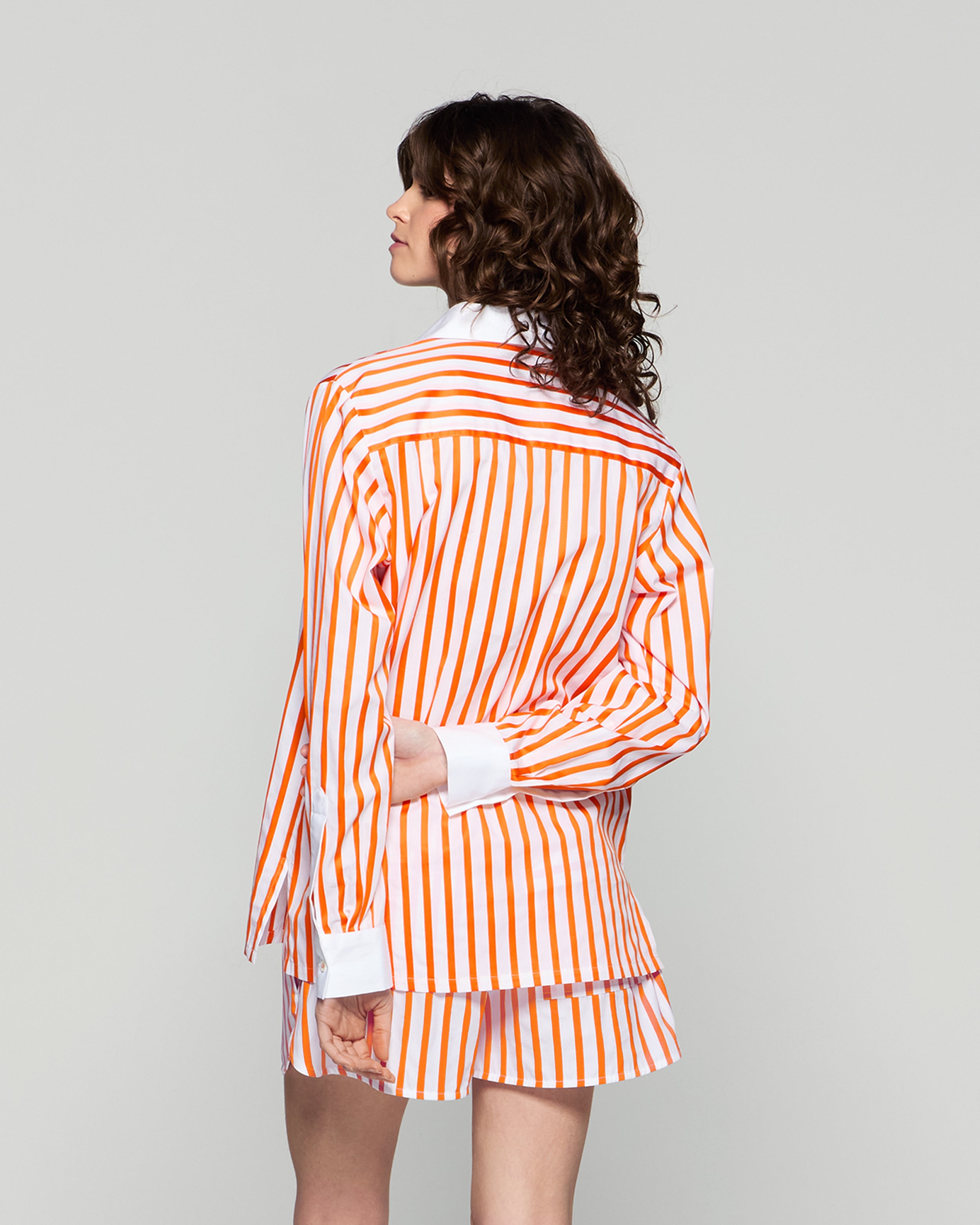 Striped Lace Up Shirt - White/Orange