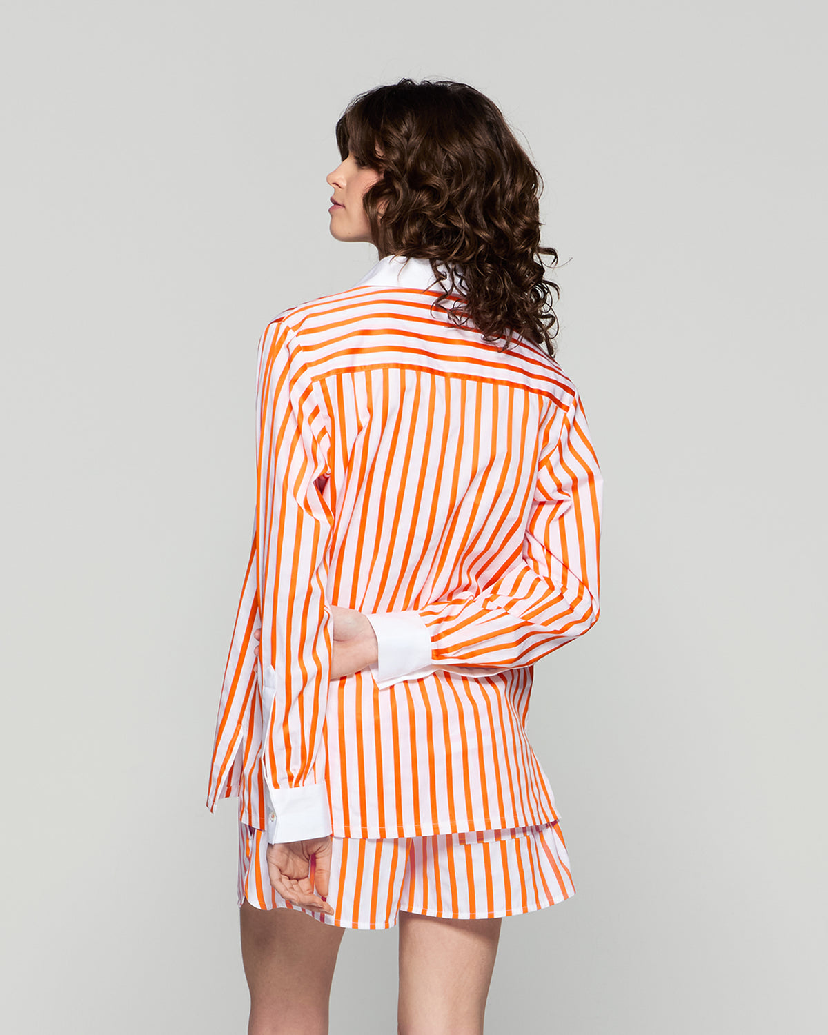 Striped Lace Up Shirt - White/Orange