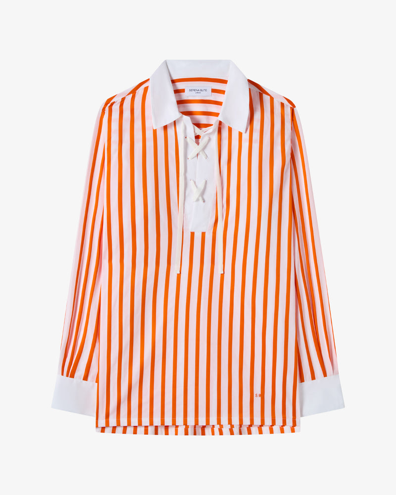 Striped Lace Up Shirt - White/Orange picture #2