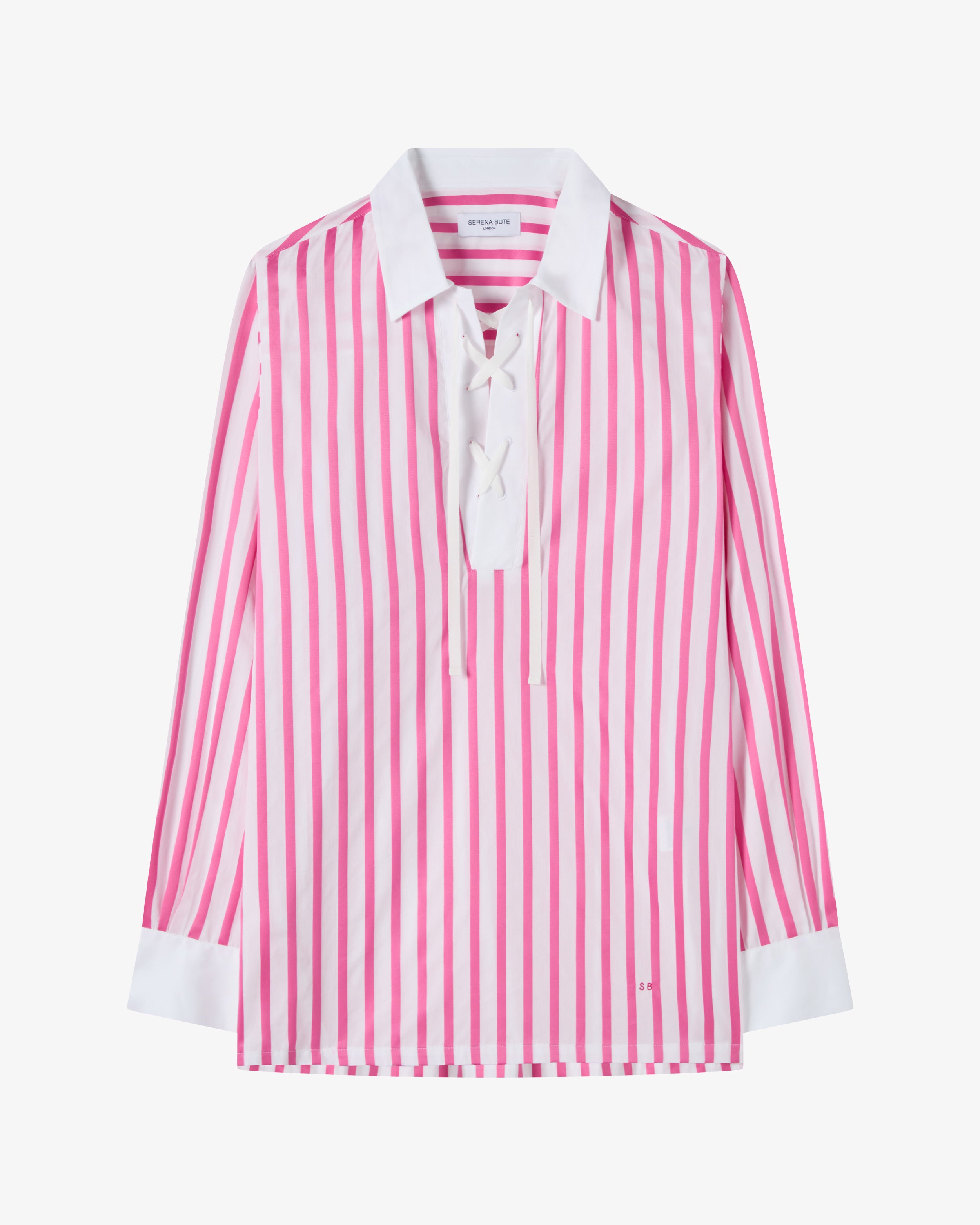 Striped Lace Up Shirt - White/Pink