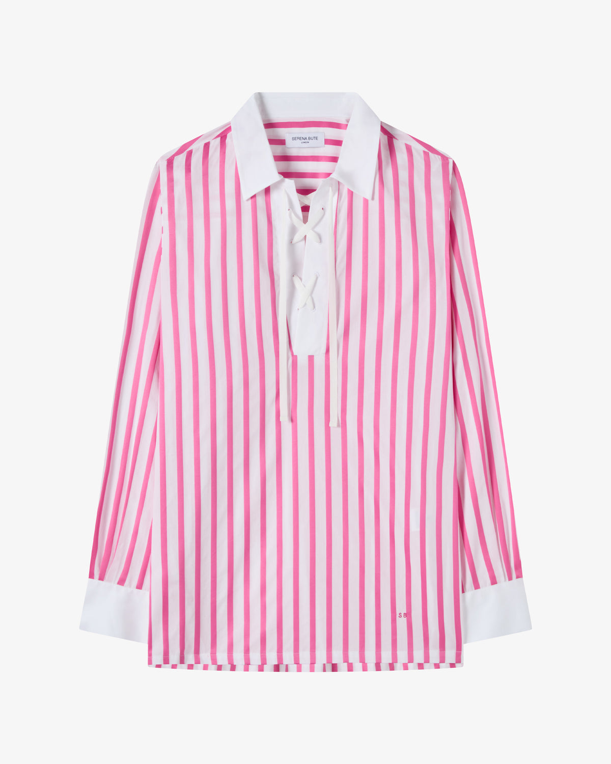 Striped Lace Up Shirt - White/Pink