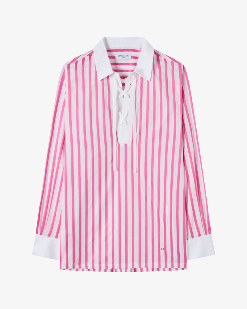 Striped Lace Up Shirt - White/Pink picture #2