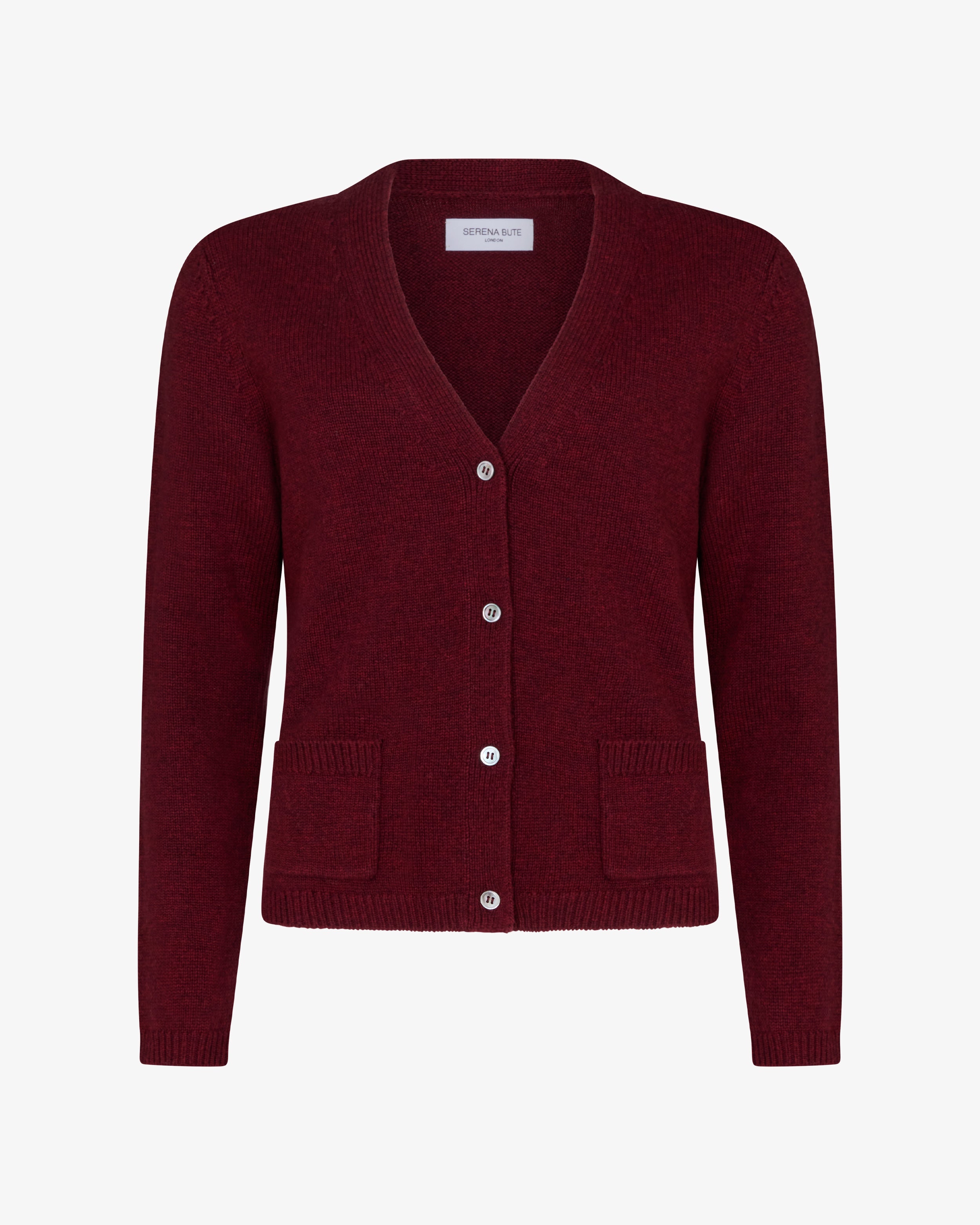 V-Neck Pocket Cardigan - Burgundy