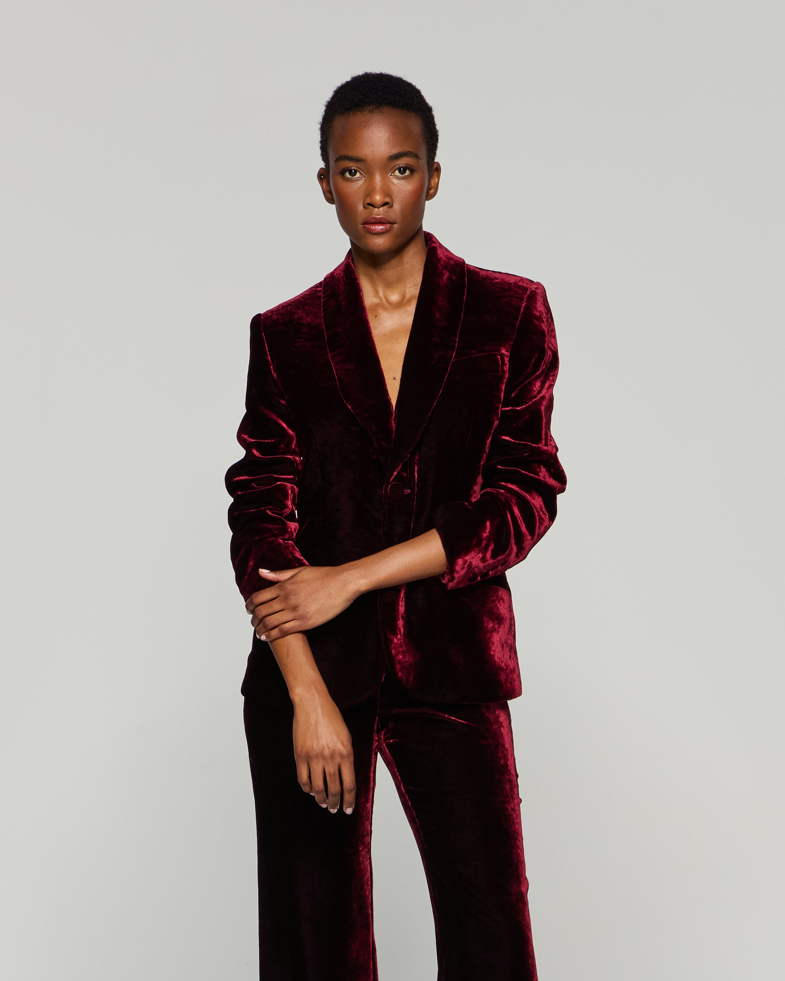 Velvet Blazer - Burgundy