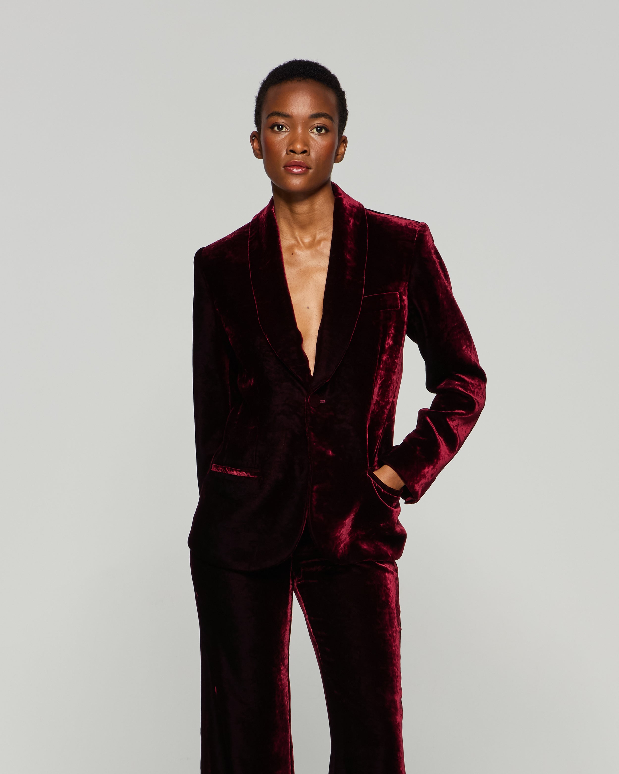 Velvet Blazer - Burgundy