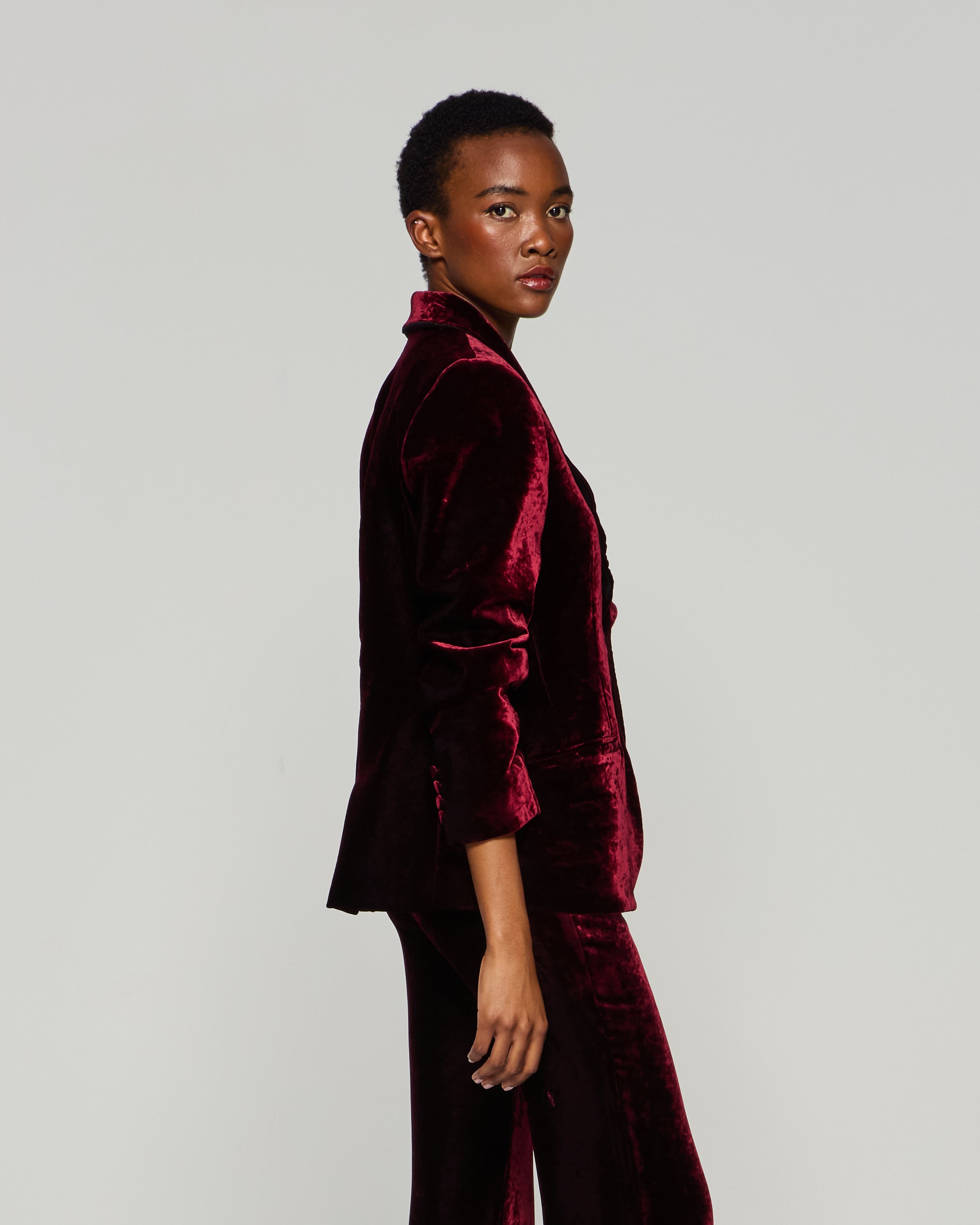 Velvet Blazer - Burgundy