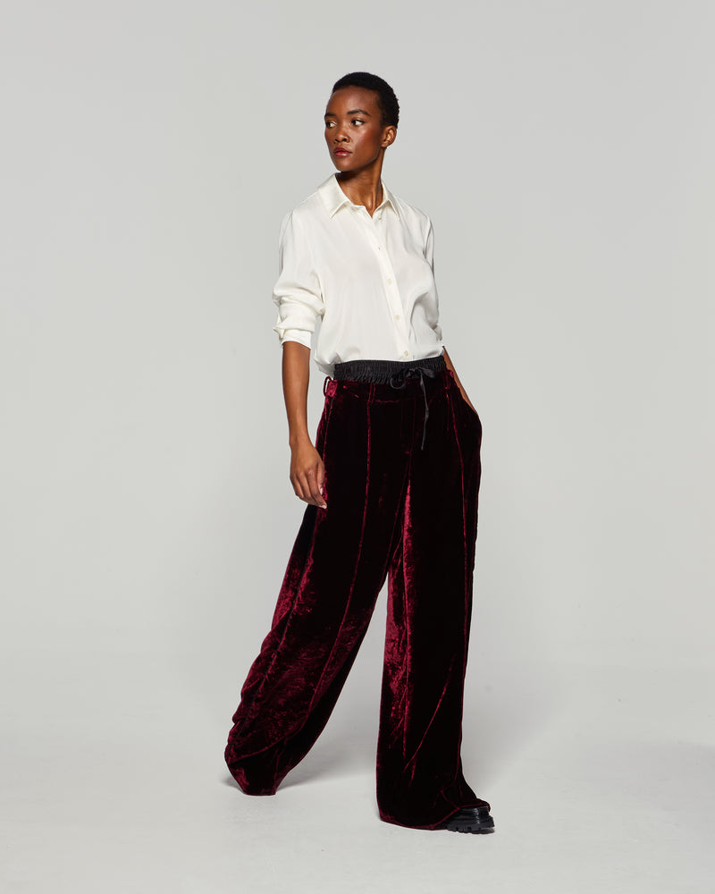 Velvet Double Waistband Relaxed Jogger - Burgundy picture #3